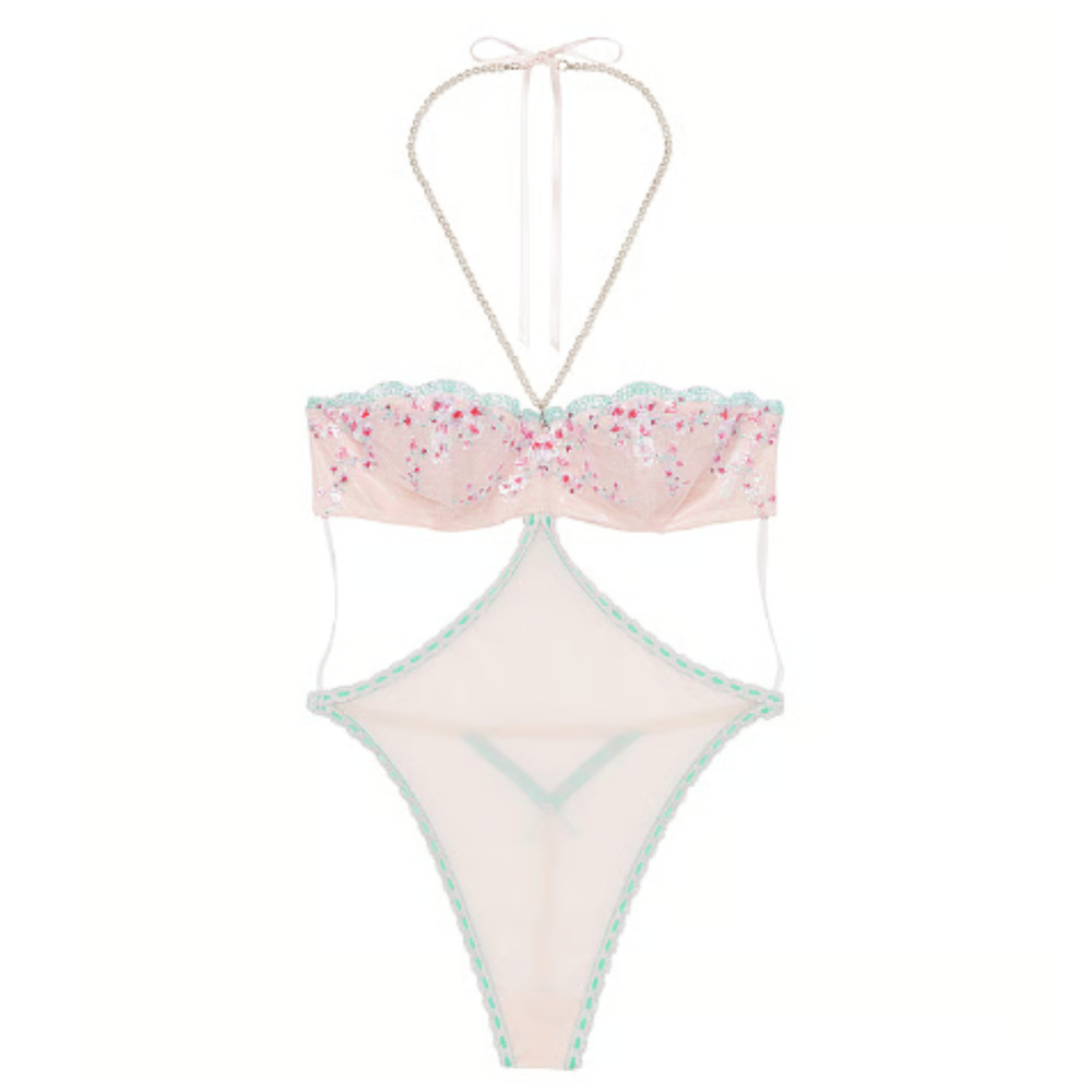 Victoria’s‎ Secret Very Sexy Cherry Blossom Embroidered Mesh Teddy Pink Sz.S NWT